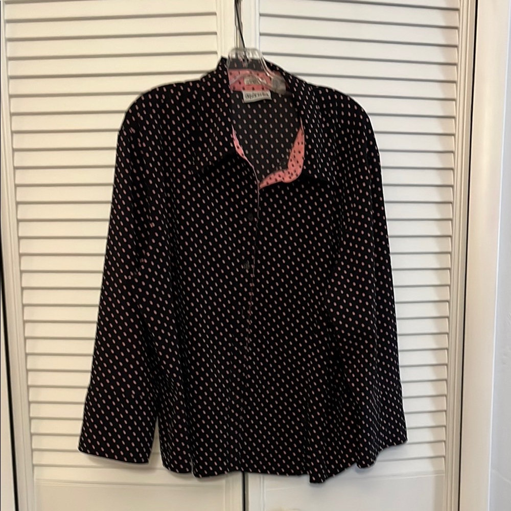 Apparenza Black and Pink Polka Dot Blouse 2X